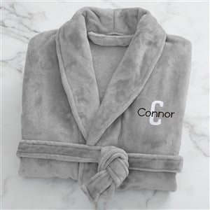 Playful Name Embroidered Fleece Robe - Grey