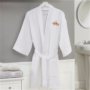 Playful Name Plus Size Embroidered White Waffle Weave Kimono Robe