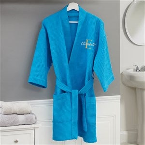 Playful Name Plus Size Embroidered Aqua Waffle Weave Kimono Robe