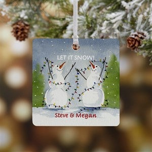 Snow Couple Personalized Square Photo Ornament