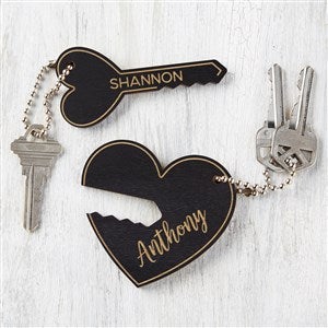 Key To My Heart Personalized Wood Keychain Set- Black Poplar