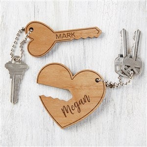 Key To My Heart Personalized Wood Keychain Set- Natural