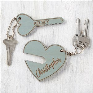 Key To My Heart Personalized Wood Keychain Set- Blue Stain