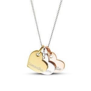 Mixed Metals Personalized 3 Heart Charm Necklace