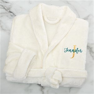 Playful Name Embroidered Ivory Short Fleece Robe