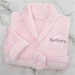 Playful Name Embroidered Pink Short Fleece Robe