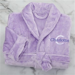 Playful Name Embroidered Purple Short Fleece Robe