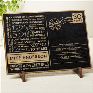 Retirement Memories Personalized Black Stain Wood Postcard