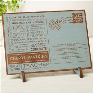 Retirement Memories Personalized Blue Stain Wood Postcard