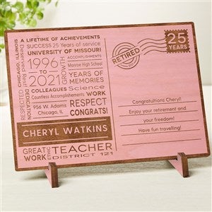 Retirement Memories Personalized Pink Stain Wood Postcard