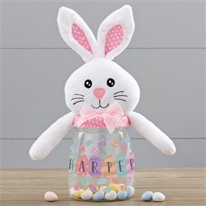 Happy Easter Eggs Personalized Easter Bunny Candy Jar - Pink