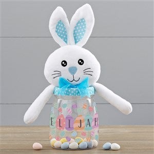 Happy Easter Eggs Personalized Easter Bunny Candy Jar - Blue