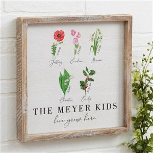 Family Birth Month Flowers Whitewashed Frame Wall Art 12x12