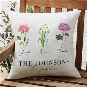 Birth Month Flower Personalized Outdoor Throw Pillow - 20x20