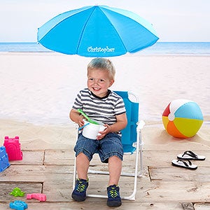 Personalized Kids Beach Chair & Umbrella Set - Blue