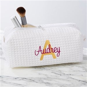 Playful Name Personalized White Waffle Weave Makeup Bag