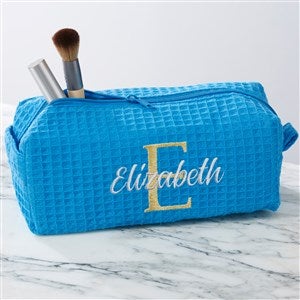 Playful Name Personalized Aqua Waffle Weave Makeup Bag