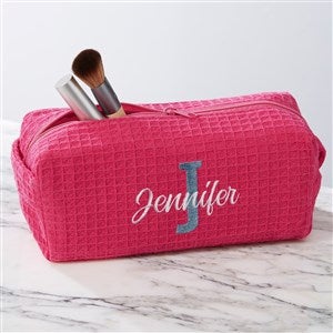 Playful Name Personalized Pink Waffle Weave Makeup Bag