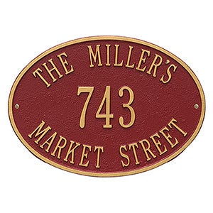Hawthorne House Address Personalized Aluminum Plaque- Red & Gold