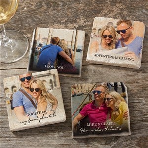 Photo Message for Her Personalized Tumbled Stone Coaster Set
