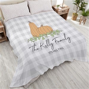 Precious Moments Pumpkins & Buffalo Check 108x90 King Fleece Blanket