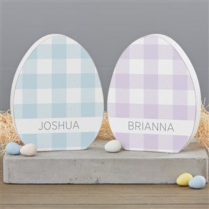 Pastel Buffalo Check Personalized Wooden Easter Egg Decoration