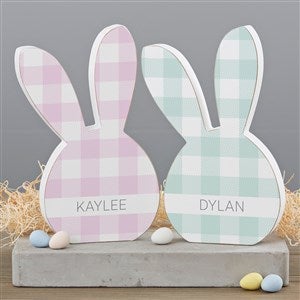 Pastel Buffalo Check Personalized Wooden Bunny Decoration