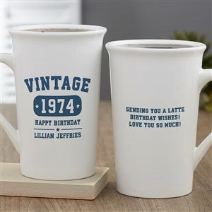 Vintage Birthday Personalized Latte Mug 16 oz  White