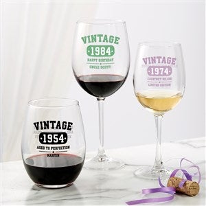 Vintage Birthday Personalized Wine Glasses - 34314