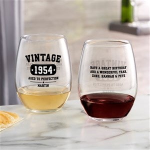 Vintage Birthday Personalized Stemless Wine Glass - #34314-S