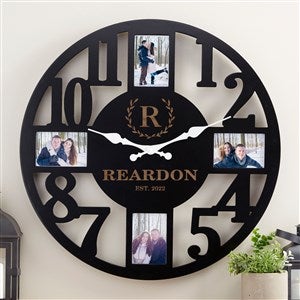Laurel Wreath Personalized Picture Frame Wall Clock - Black