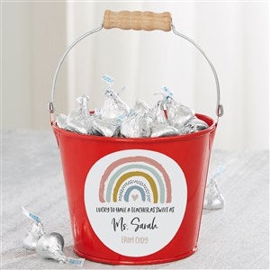 Boho Rainbow Teacher Personalized Mini Metal Bucket Red