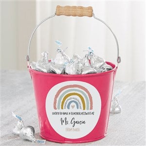 Boho Rainbow Teacher Personalized Mini Metal Bucket Pink