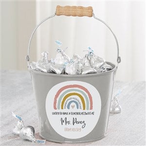 Boho Rainbow Teacher Personalized Mini Metal Bucket Silver