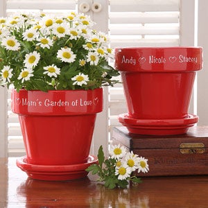 Personalized Red Flower Pot - Ceramic