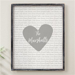 Family Heart Personalized Blackwashed Barnwood Frame Wall Art - 14x18