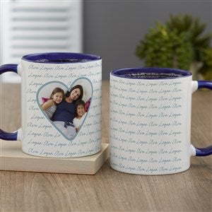 Family Heart Photo Personalized Coffee Mug 11 oz.- Blue