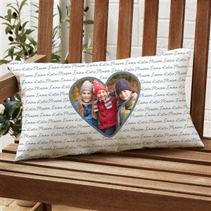 Family Heart Photo Personalized Lumbar Outdoor Throw Pillow - 12x22