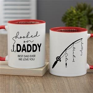 Hooked On Dad Personalized Coffee Mug 11 oz.- Red