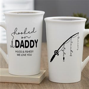 Hooked On Dad Personalized Latte Mug 16 oz.- White