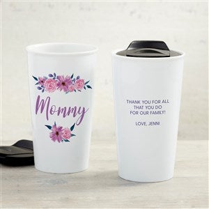 Feminine Florals Personalized Double-Wall Ceramic Travel Mug