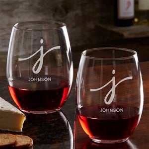 Script Initial Personalized 21oz Stemless Wine Glass