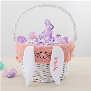 Personalized Pink Bunny Easter Basket Liner & White Basket
