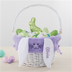 Personalized Purple Bunny Easter Basket Liner & White Basket