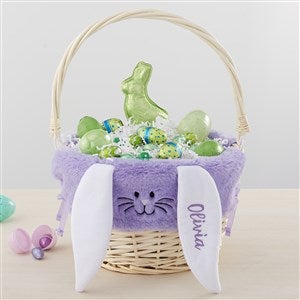 Personalized Purple Bunny Easter Basket Liner & Natural Basket