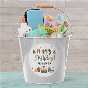 Birthday Celebration Personalized Large Metal Bucket - White