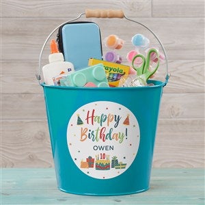Birthday Celebration Personalized Large Metal Bucket Turquoise
