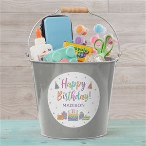 Birthday Celebration Personalized Large Metal Bucket Silver
