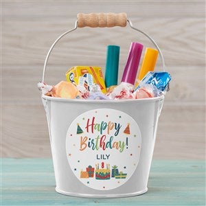 Birthday Celebration Personalized Mini Metal Bucket - White