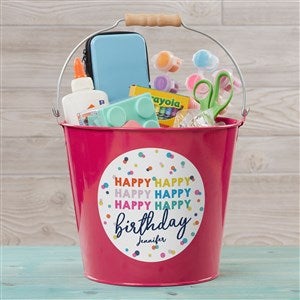 Happy Happy Birthday Personalized Large Metal Bucket - Pink